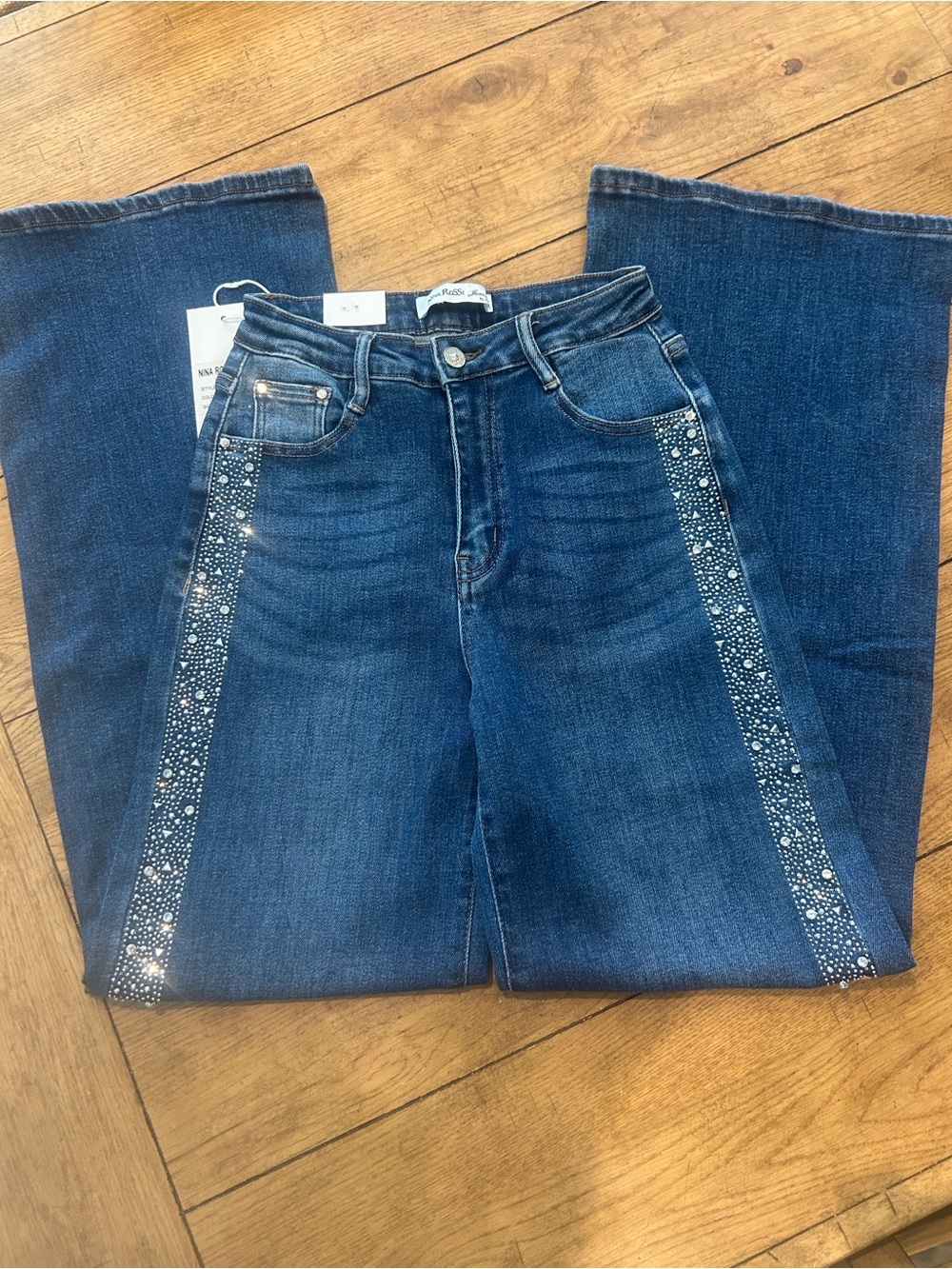 Nina Rossi Diamond & Studded Wide Leg Jeans